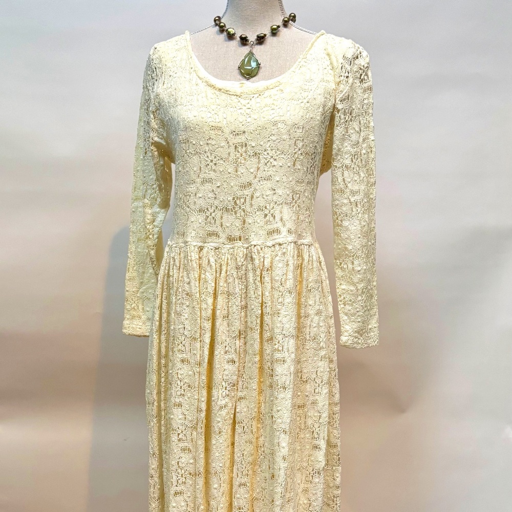 Vintage Beige Lace Full Length Dress Over Tank Jumpsuit